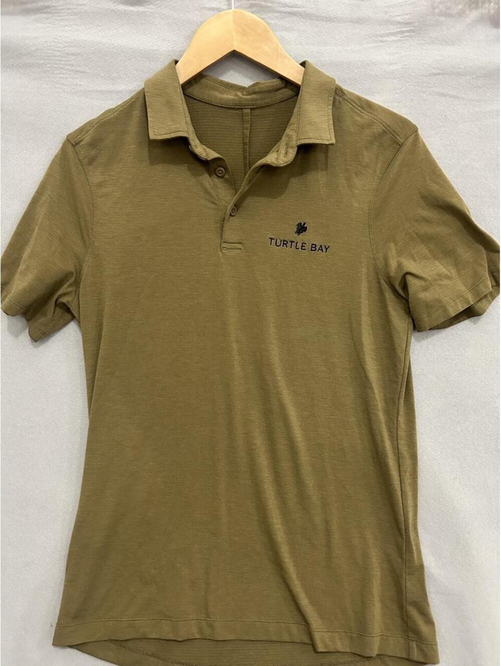 lululemon athletica Men's Khaki Green Short Sleeve Polo Shirt, Size Medium, Very